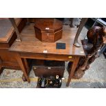 An antique French fruitwood single drawer side table, 67cm wide.