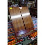 An unusual antique mahogany folding easel back library stand, with adjustable ratchet, 23cm wide.