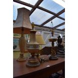 Four various table lamps.