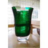 A 'Block' green glass vase, 23cm high.