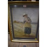 A W Ayling, a lady with a rake, signed, watercolour, 41.5 x 31.5cm.