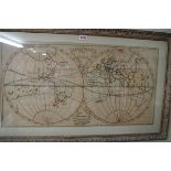 A George III world map sampler, by Ann Philips, August the 30th, 1779, 38 x 72.5cm.