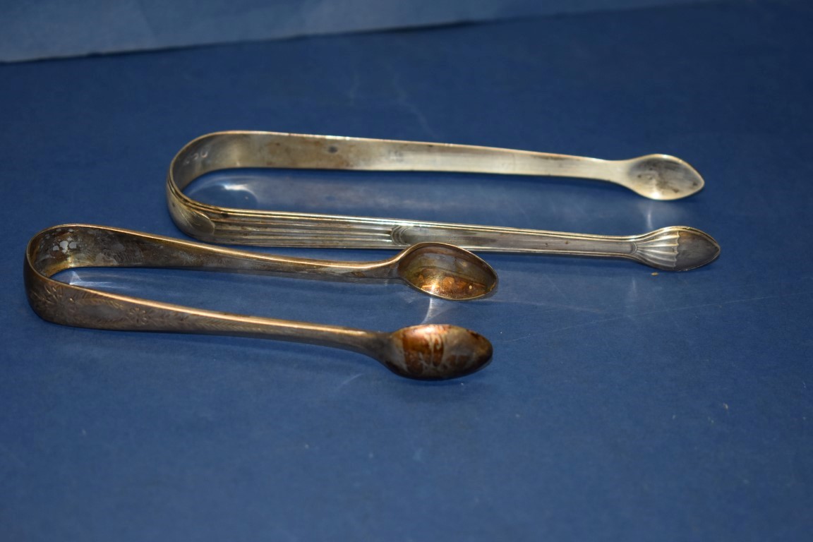 Five pairs of silver sugar tongs; together with two plated examples; - Image 2 of 5