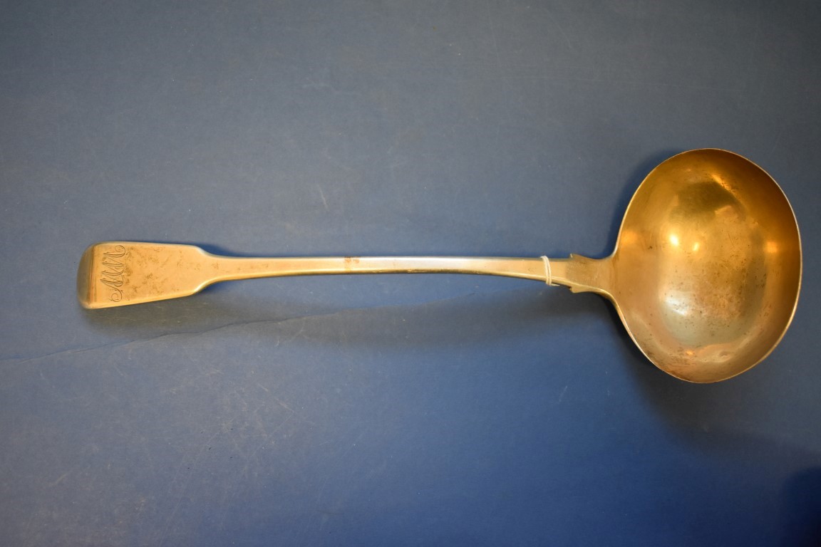 A George IV silver fiddle pattern ladle, by Hyam Hyams, London 1823, 216g.