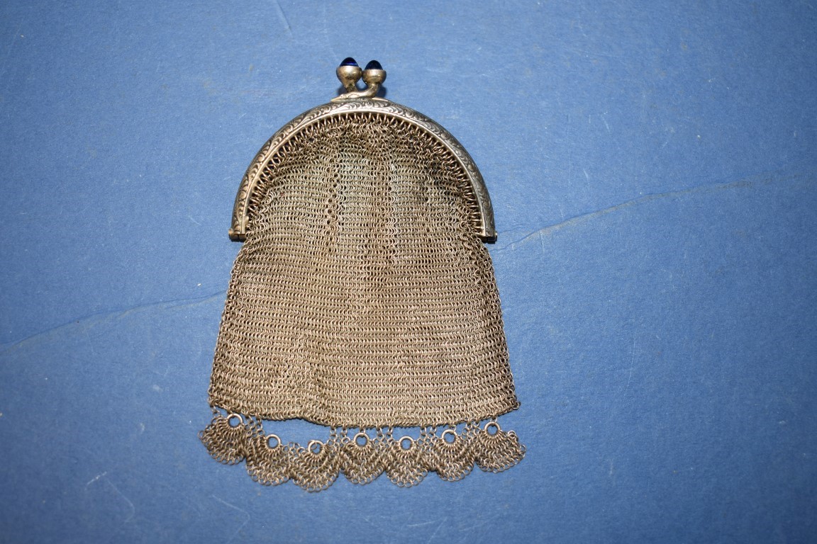 Two sterling silver mesh evening bags, 340g; together with a metal example; and an . - Image 4 of 4