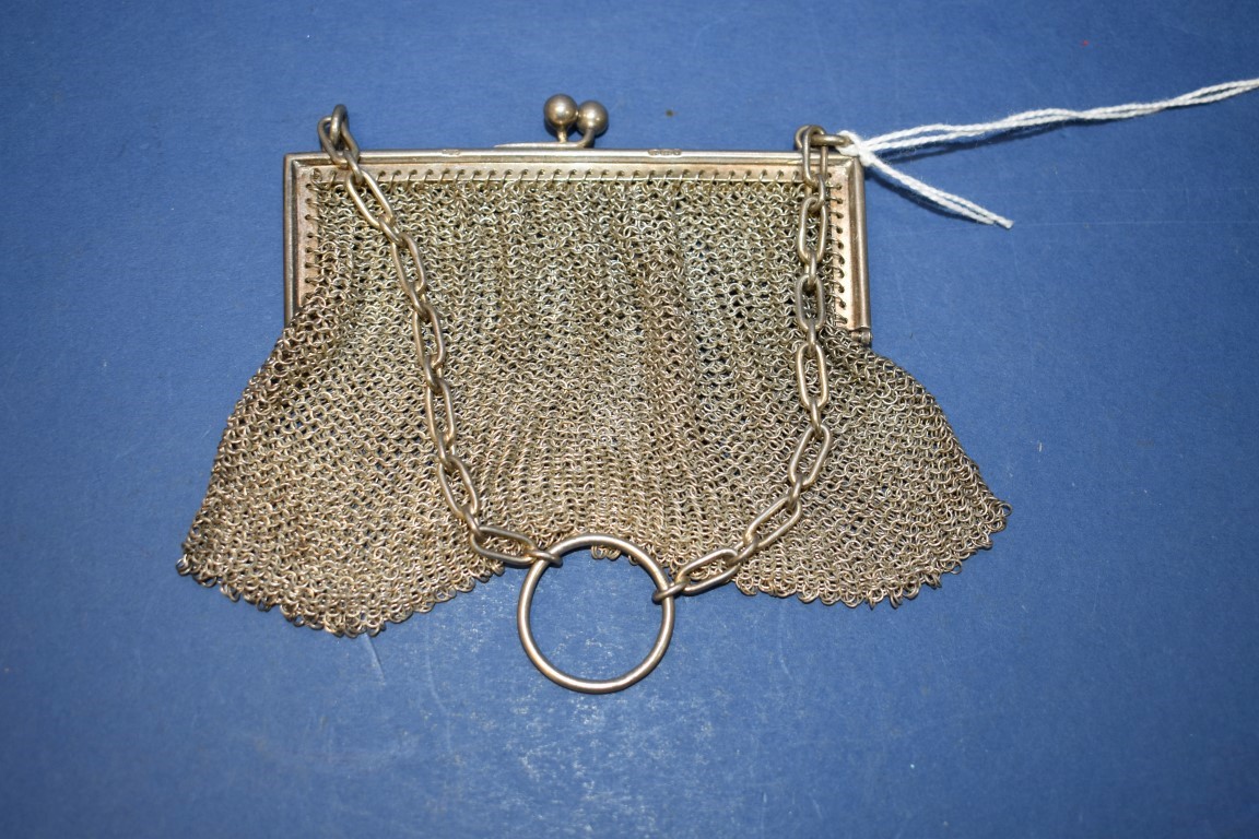 Two sterling silver mesh evening bags, 340g; together with a metal example; and an . - Image 3 of 4