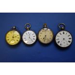 A Jota Junghans silver open faced pocket watch and three other open faced pocket watches.