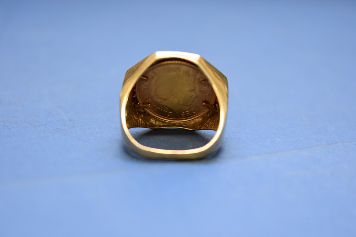 An Elizabeth II 2006 gold half sovereign, in a 9ct octagonal ring mount, - Image 4 of 4