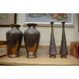 Two pairs of Cairoware vases, largest 31.5cm.