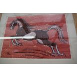 Terry Kirkwood, a galloping horse, mixed media, 56 x 81cm.