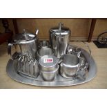 A collection of Old Hall stainless steel; together with a similar tray.