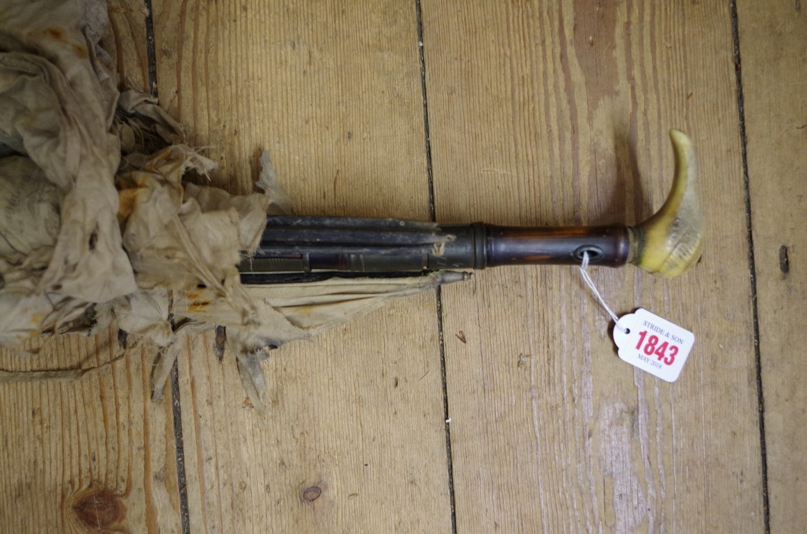 An unusual antique sword stick parasol, with brass mount inscribed 'Mw Gombes, Chichester', with - Image 2 of 5