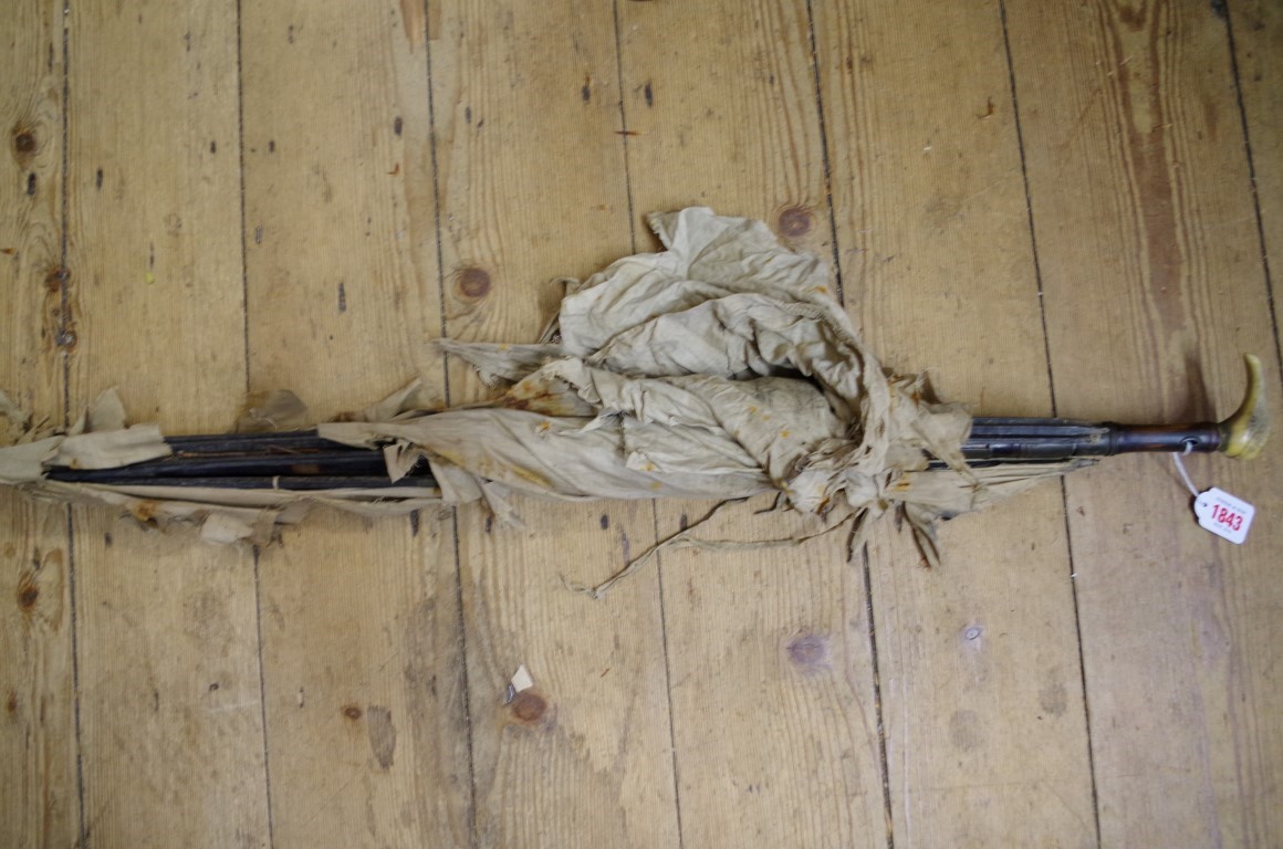 An unusual antique sword stick parasol, with brass mount inscribed 'Mw Gombes, Chichester', with