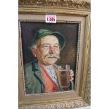 Ernst Stierhof, a Bavarian man with a glass of beer, signed, oil on canvas, 23 x 17.5cm.