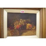 E Robinson, still life of fruit, a pair, one signed and dated 1902, oil on board, 22 x 29.5cm.