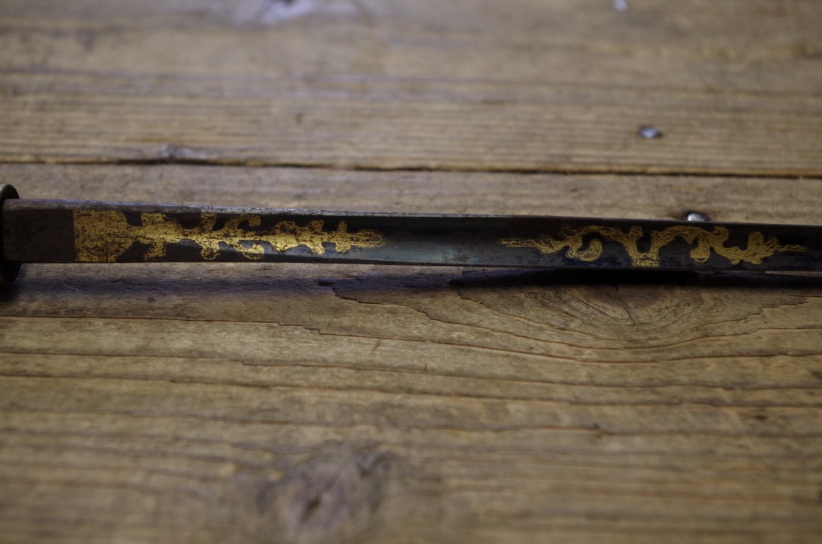 An unusual antique sword stick parasol, with brass mount inscribed 'Mw Gombes, Chichester', with - Image 5 of 5