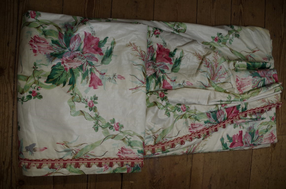 A pair of large cotton sateen curtains, each approx 265 x 75cm.