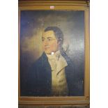 English School, 19th century, bust length portrait of a gentleman wearing a white waistcoat and dark