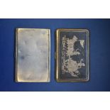 An engine turned silver cigarette case, 167g; together with a sterling silver niello example.