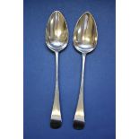 A pair of George lll silver Old English pattern tablespoon, by Peter & Anne Bateman, London 1799,