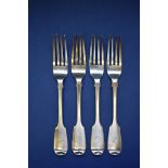 A quantity of silver fiddle pattern flatware, various makers and dates, 1410g.