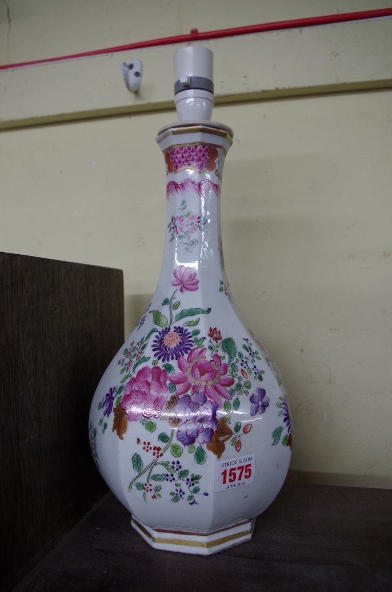 A Samson famille rose armorial vase form lamp, height excluding fitting 32cm.