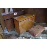 A Victorian oak decanter box, 27.5cm wide; together with an oak stationary casket; and another