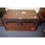 A late 19th/early 20th century Louis Vuitton trunk, labelled 'Trunks for Commercial