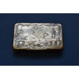 A Russian silver snuff box, Moscow 1898, having engraved scenes to all sides and gilded interior,