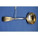 A George ll Irish silver fiddle pattern sauce ladle, by James Scott, Dublin 1818, 63g.