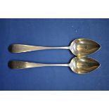 A pair of unidentified provincial silver dessert spoons, by A C, possibly Scottish or Irish, 60g.