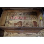 Two vintage Teacher's whisky pine crates, the interiors with polychrome decoration. (2)