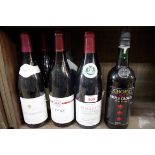 Six various bottles of French red wine; together with a 70cl bottle of Croft ruby port. (7)