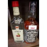 A 70cl bottle of Jack Daniels whiskey; together with a 35cl bottle of Lorch Kirsch. (2)
