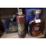 A 75cl bottle of Artavazd Armenian brandy, in card box; together with three 3cl bottles of Otard