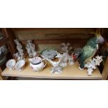 A mixed group of English and Continental ceramics; to include a Karl Ens cockatoo, 26.5cm high.