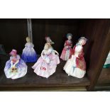 Six Royal Doulton figures, comprising 'Paisley Shawl', HN1988, 'Invitation', HN2170; 'Monica',