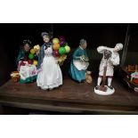 Four Royal Doulton figures; comprising 'The Old Balloon Seller', HN1315; 'Biddy Pennyfarthing',