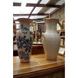 A Doulton Lambeth vase, 38.5cm high; together with a large studio pottery jug, 42cm high.