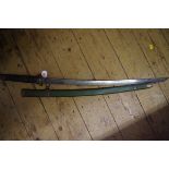 An old Japanese katana and green lacquered scabbard.