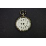 A vintage silver plated chronograph open faced pocket watch, key wind, unnamed movement.