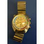 A rare 1970s Wakmann/Breitling 'Yachting' gold plated automatic chronograph wristwatch, on