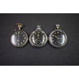 Three military type black dial pocket watches, Handylite Junior, Elgin and Services.