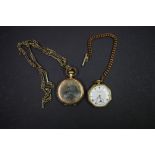 A Waltham gold plated pocket watch and chain; together with an octagonal example by Thomas Russell &