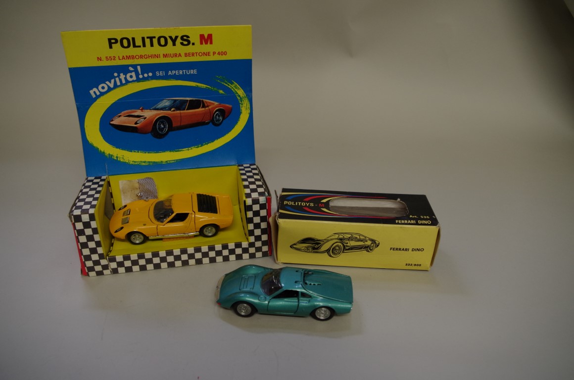 A Politoys Ferrari Dino, No.536, boxed; together with a Lamborghini Miura Bertone P400, No.552 in