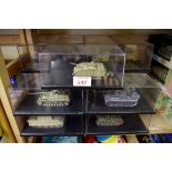 Seventeen diecast tank models, in perspex cases, (probably Dragon Armor).
