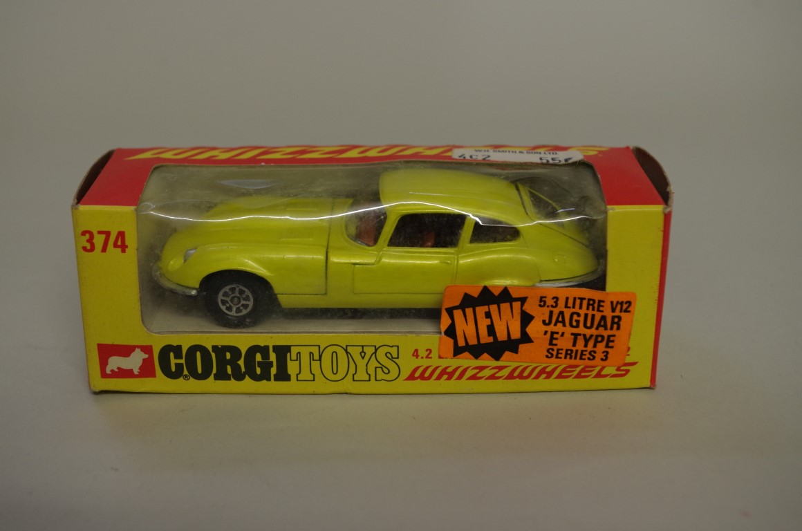 A Corgi Whizzwheels 4.2 Litre Jaguar E type 2+2, No.374, in mint condition - with 'New, 5.3 litre