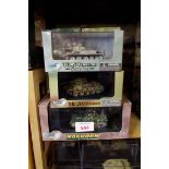 Dragon Armor: nine diecast tank models in perspex cases and cardboard outers.