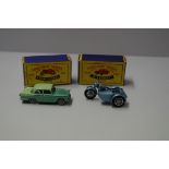 A Matchbox Series Austin Cambridge, No.29; together with a Triumph 110 and sidecar, No.4, both