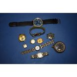 Eight various ladies and gentleman's wristwatches; together with a 9ct gold ladies watch case 2.9g